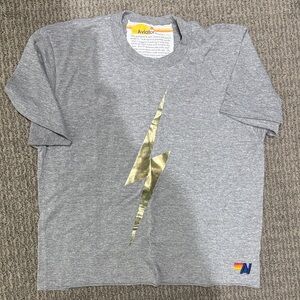 Aviator Nation Heather Gray Tee with Metallic Gold Bolt